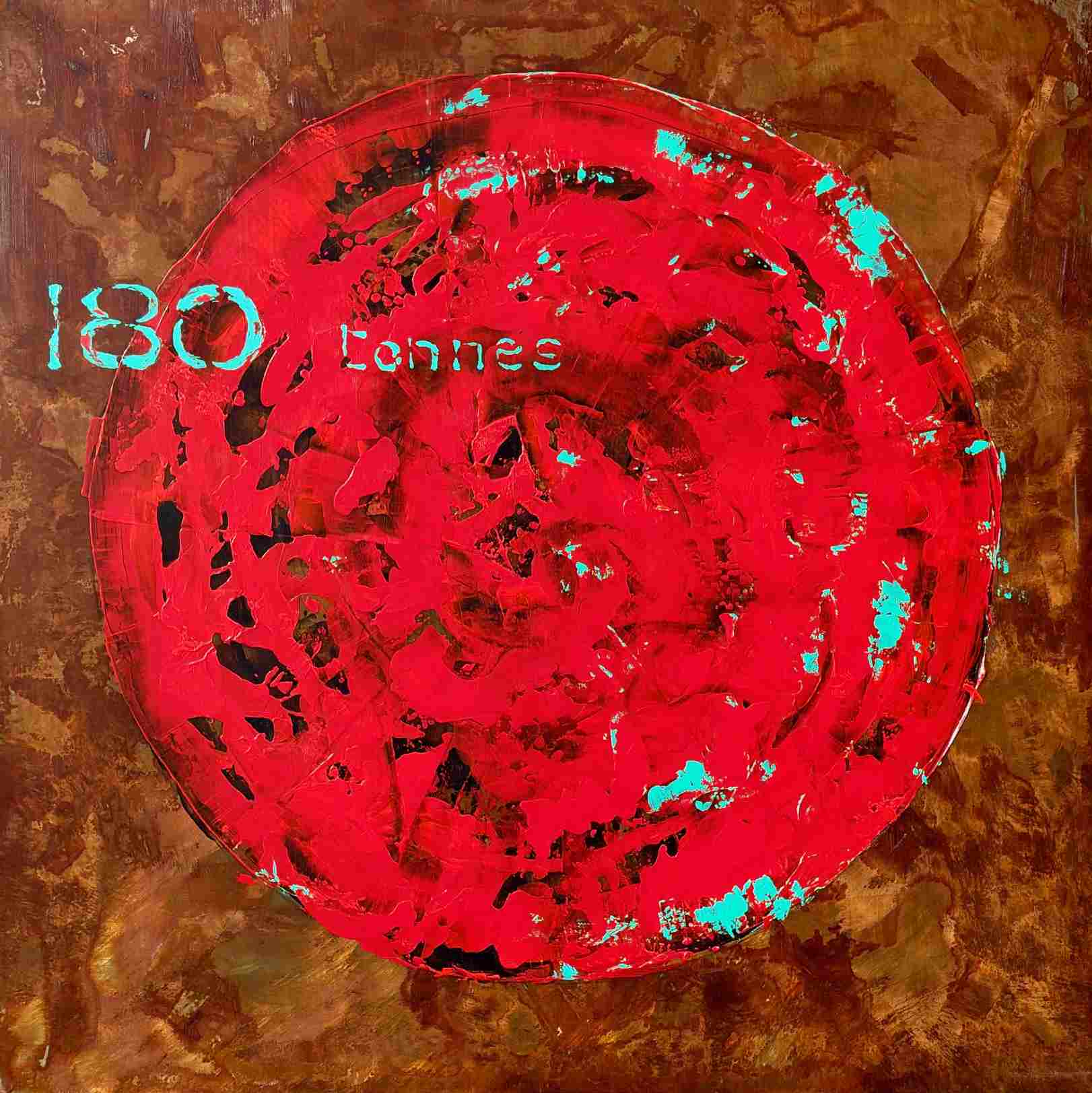 Moon 180 — rust painting on steel with Cadarache ITER water, Christophe Monteil, 100×100 cm, 2022