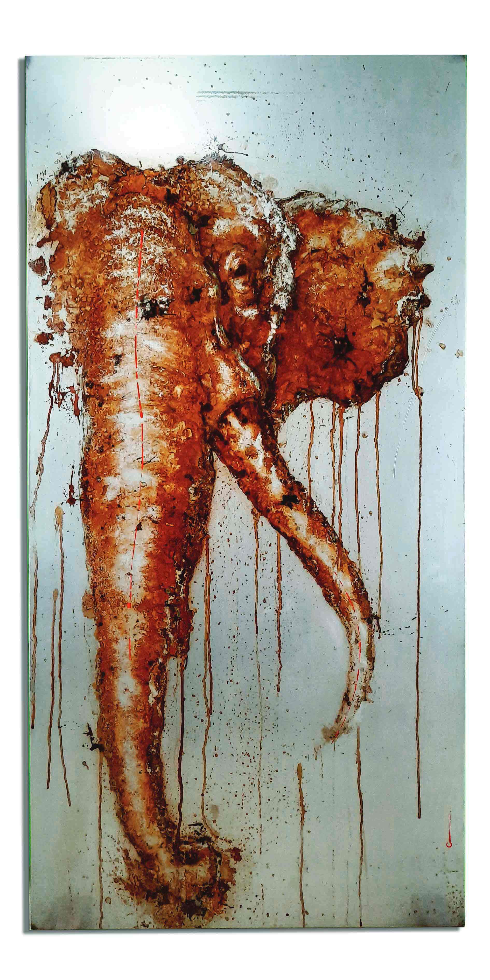 NAM — rust painting on steel with Vietnamese water, Christophe Monteil, 70×140 cm, 2021