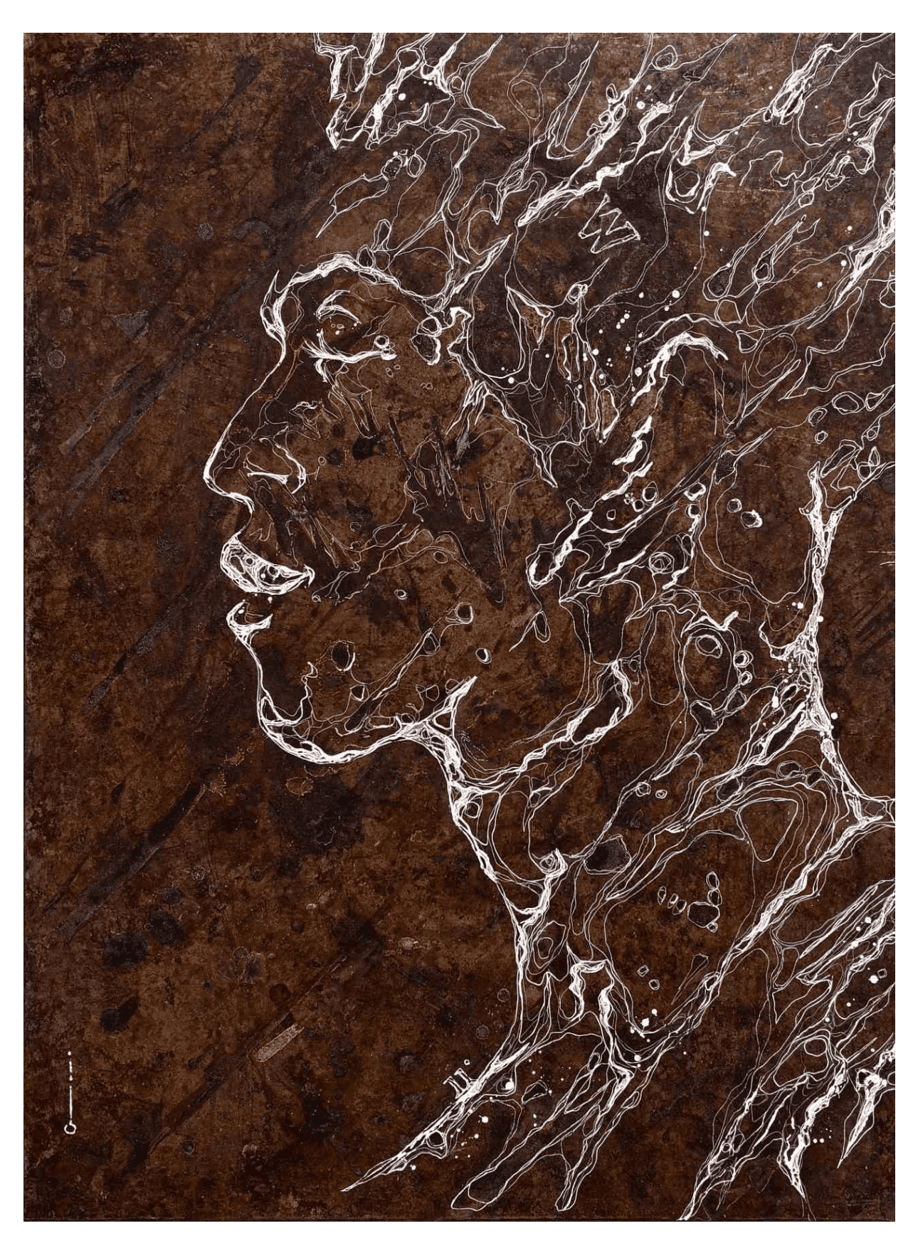Nokoué — rust painting on steel with Lake Nokoué water, Benin, Christophe Monteil, 50×70 cm, 2022