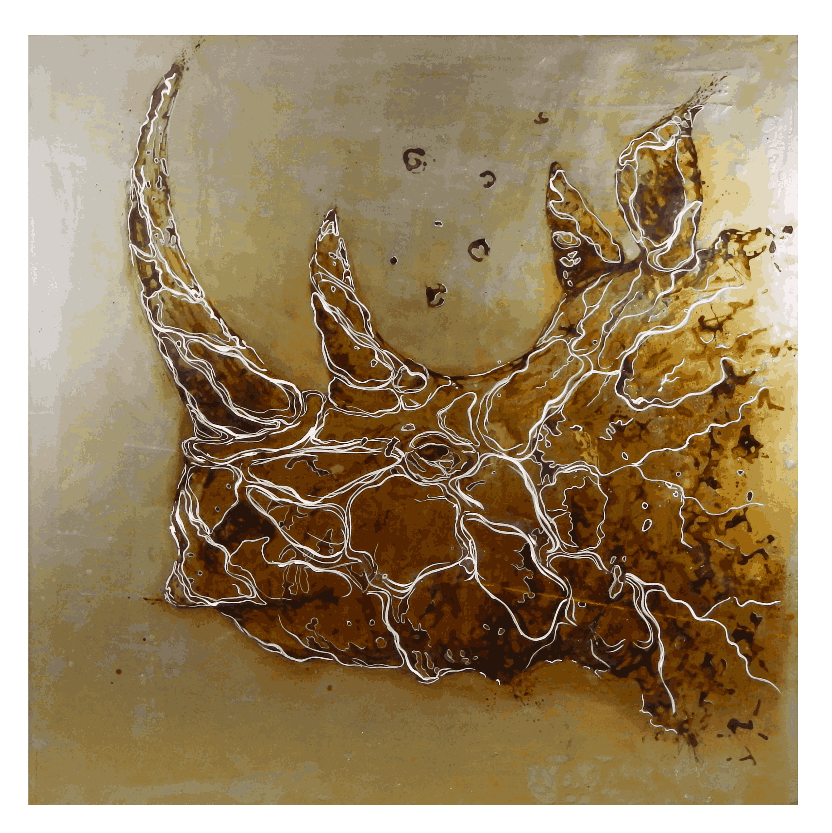 Rhoniceros — rust painting on steel with Gulf of Lion water, Christophe Monteil, 100×100 cm, 2021