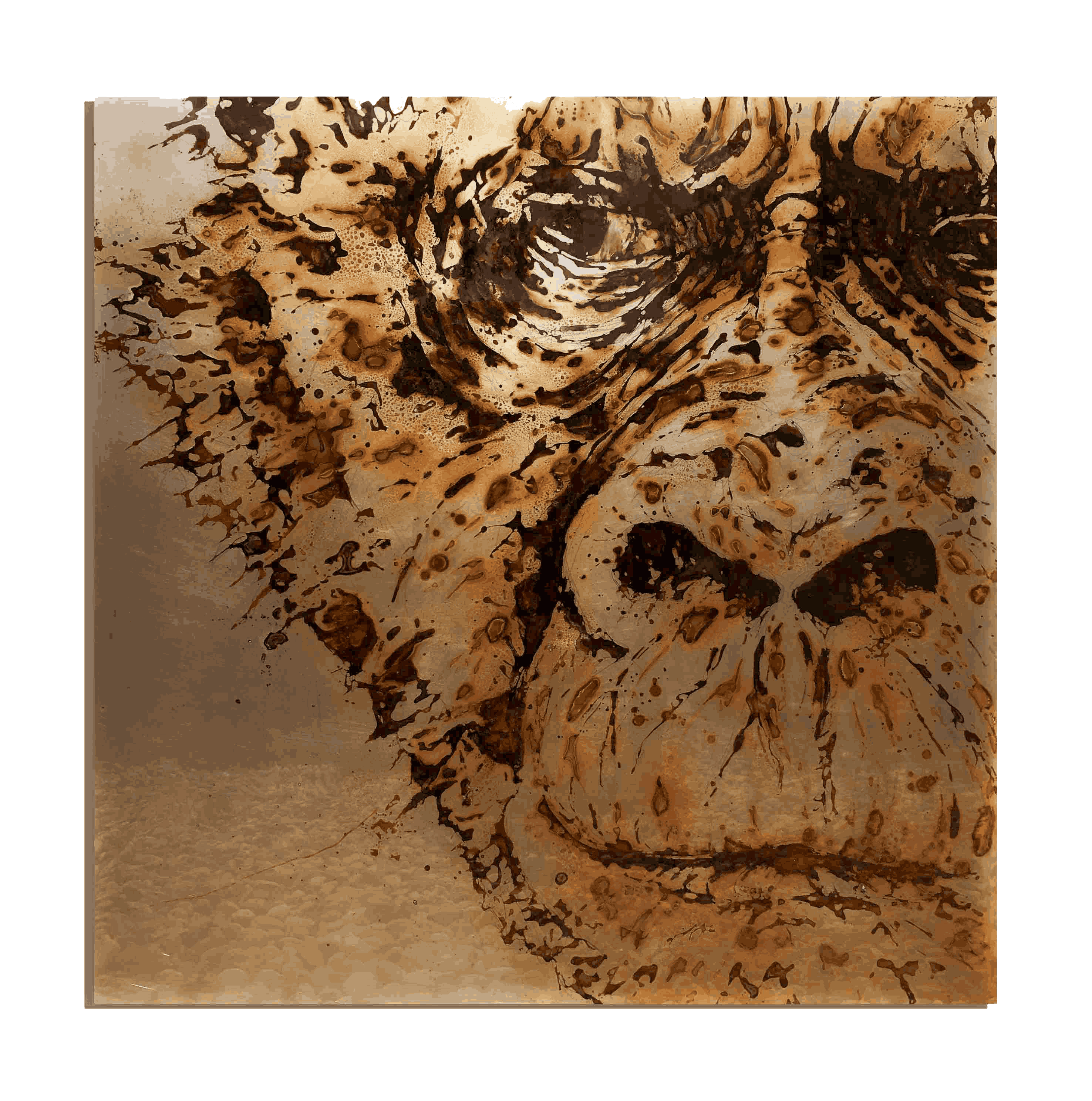 Tap Water Beast — rust painting on steel with Barcelona tap water, Christophe Monteil, 100×100 cm, 2020