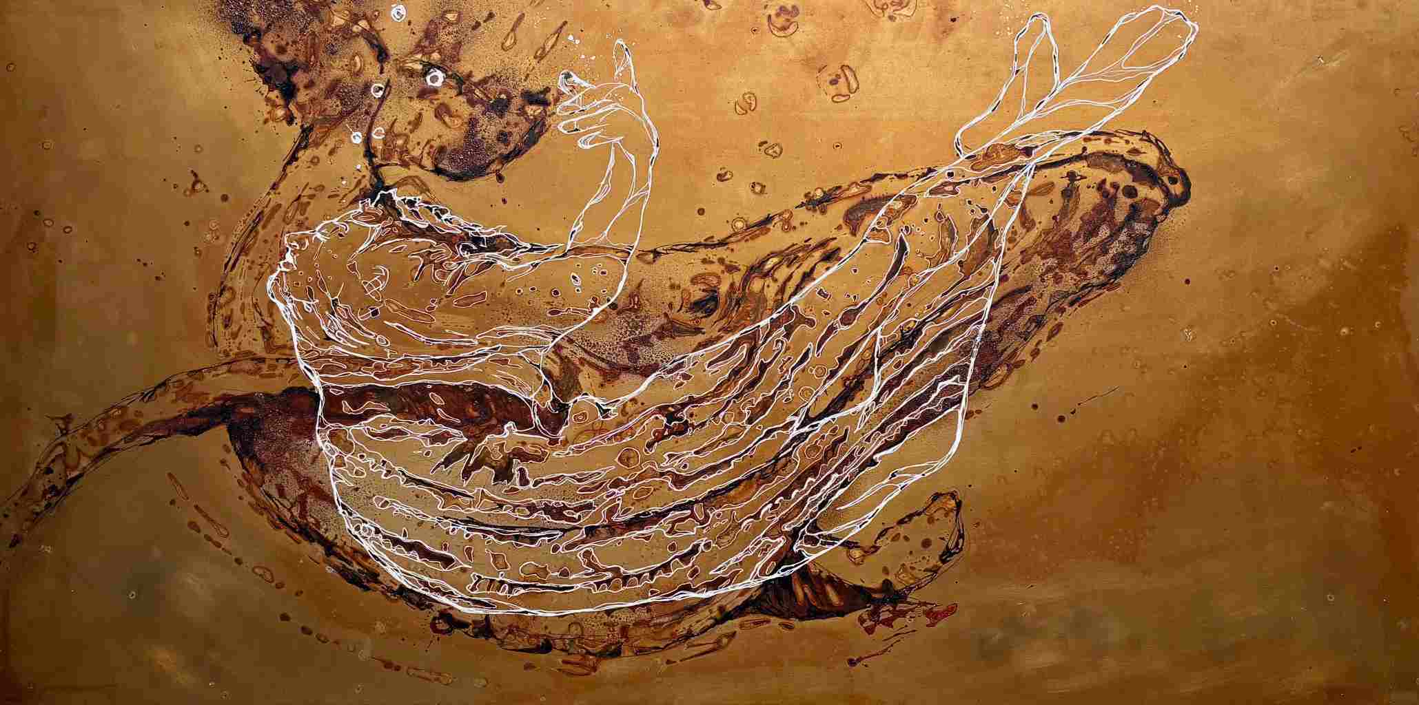 The Last Dance — rust painting on steel with Hawaiian water, Christophe Monteil, 50×100 cm, 2021