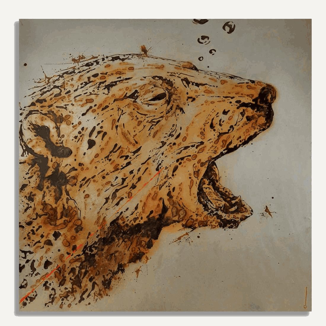 Atlas of Water — Polar bear, rust on steel painting made with water from Greenland, Christophe Monteil, 100×100 cm, 2021